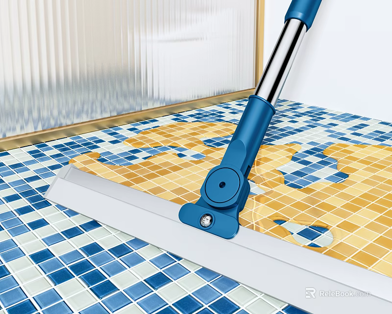 Efficient Blue Mop For Daily Cleaning Wet Mosaic Floor With Blue And Yellow Tiles 3d model 