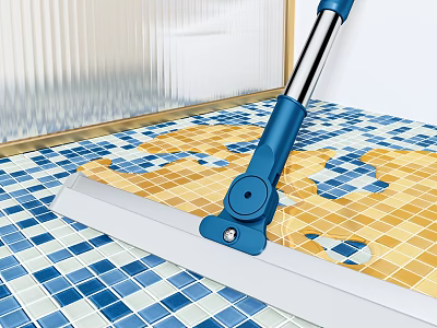 Efficient Blue Mop For Daily Cleaning Wet Mosaic Floor With Blue And Yellow Tiles 3d model