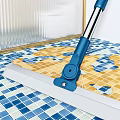 Efficient Blue Mop For Daily Cleaning Wet Mosaic Floor With Blue And Yellow Tiles