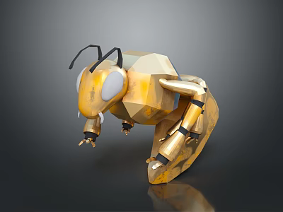 Golden Robot Ant With Low Poly Design Large Eyes And Metallic Texture 3d model