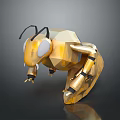 Golden Robot Ant With Low Poly Design Large Eyes And Metallic Texture