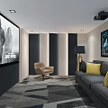 Modern Basement Interior Design With Glass Walls Zen Garden Gray Armchairs And Wooden Flooring