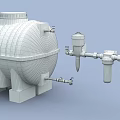 Industrial Equipment With White Storage Tank Gray Base Connected Pipes Valves And Red Components