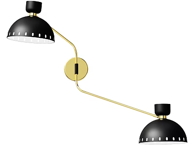 Modern Double Headed Wall Lamp With Black Shades And Golden Curved Arm Design 3d model