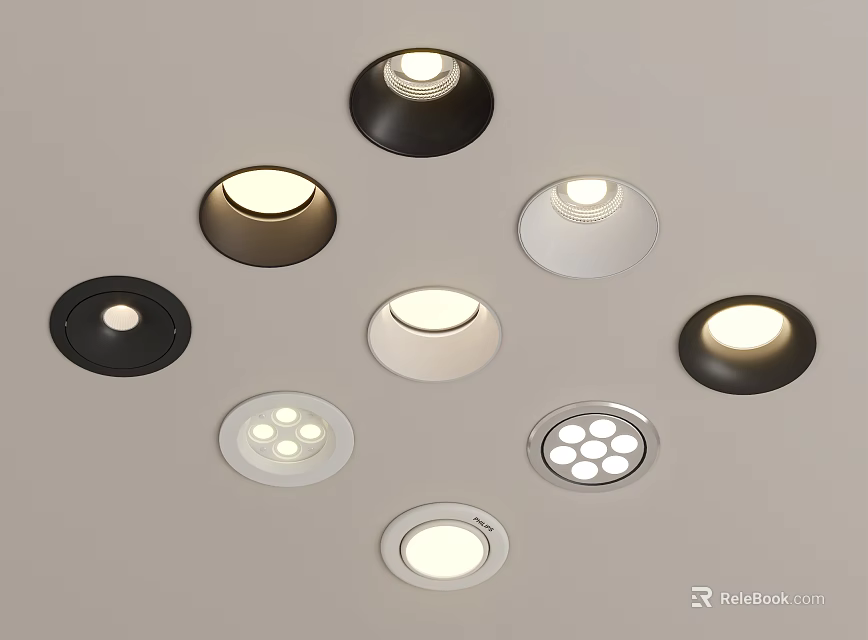 Modern Recessed Spotlights in Various Colors and Round Designs for Home Lighting 3d model 