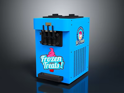 Blue Frozen Treat Machine With Dispensers Front Pedal And Frozen Treats Label 3d model