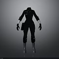 Woman in Black Tight Bodysuit With White Cuffs And Silver Boots Futuristic Style