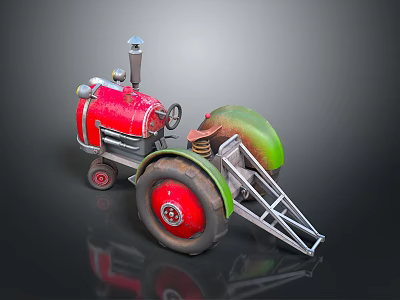 Vintage Style Toy Tractor With Red Body Green Fenders And Large Wheels 3d model