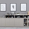 Modern Bookcase with Books Folders Decorations and Potted Plants Under Inspirational Wall Art