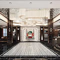 Elegant Hotel Lobby Interior With Grand Chandelier Marble Floor And Decorative Painting
