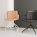 Modern Office Chairs Orange And Black Leather With Armrests White Wheel And Black Star Bases
