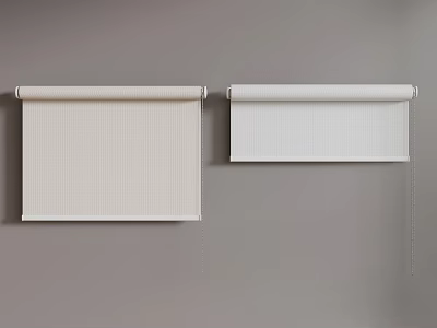 Beige and White Roller Blinds Installed on Gray Wall for Home Decoration 3d model