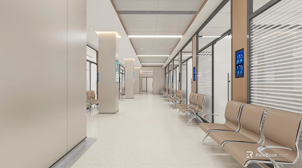 Modern Hospital Clinic Waiting Area With Seats And Digital Screens 3d model 