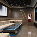 Modern KTV Room Interior Design With Starry Ceiling Large Screen Sofa And Coffee Table 3d model