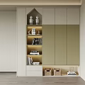 Modern Stylish Wardrobe With Open Shelves Closed Cabinets Drawers Storage Baskets And Decorative Figurines