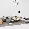 Modern Sofa Coffee Table Set With Pillows Floor Lamp And Side Chair 3d model