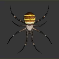 3D Rendered Spider With Detailed Orange Yellow Striped Body And Black Legs With Orange Spots