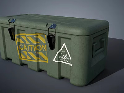 Green Heavy Duty Storage Container With Yellow Caution Label And Skull Danger Sign 3d model