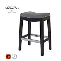 Modern Black Bar Stool With Gray Tufted Seat Wooden Legs And Metal Crossbar