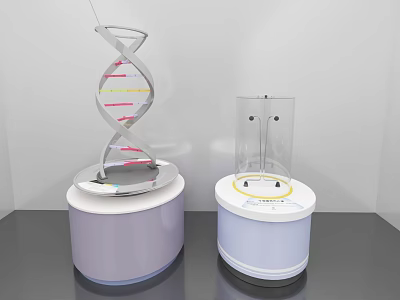 DNA Double Helix Model With Clear Transparent Container On White Purple Scientific Display Bases 3d model