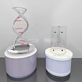 DNA Double Helix Model With Clear Transparent Container On White Purple Scientific Display Bases