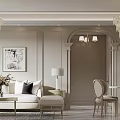Open Concept Modern Luxury Living Dining Room with Chandeliers White Sofa Dining Table Beige Decor
