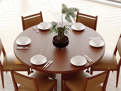 Round Dining Table and Chair 3d model