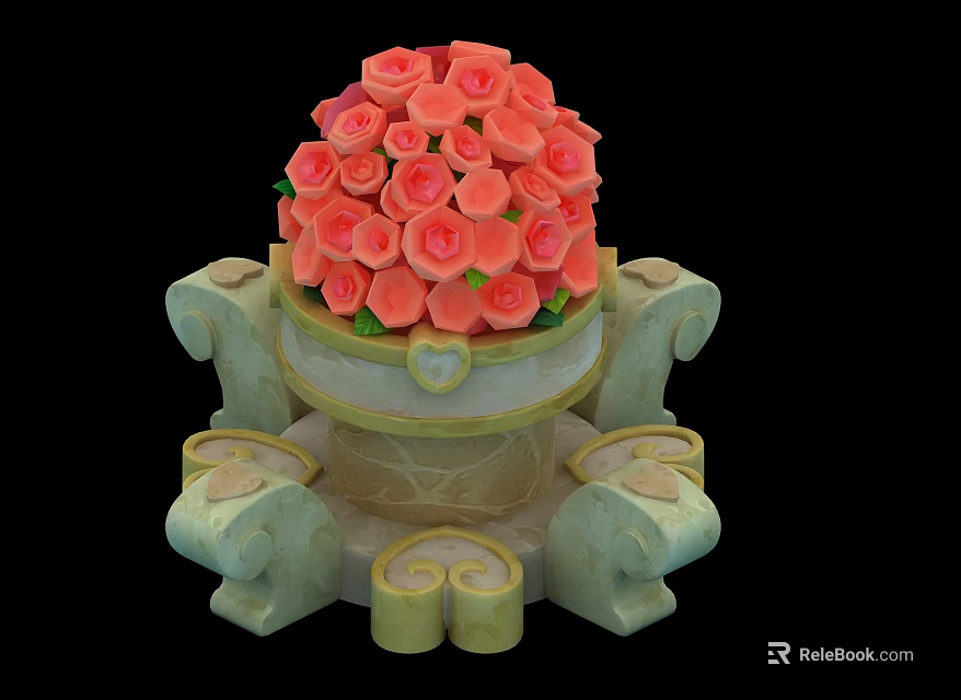 Elegant Decorative Ornament With Orange Roses On Intricate Base And Heart Shaped Accents 3d model 