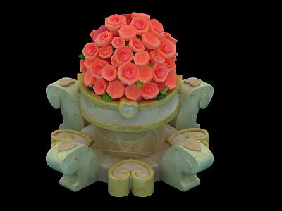 Elegant Decorative Ornament With Orange Roses On Intricate Base And Heart Shaped Accents 3d model