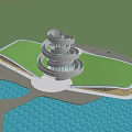 Modern Spiral Cultural Center Building With Water Reflection And Green Lawn