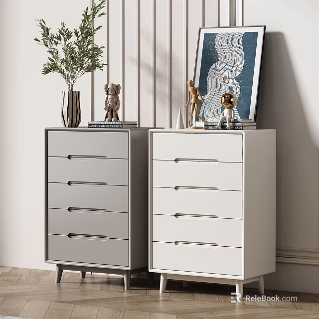 Modern Gray And White Dressers With Decorative Vase Figurines And Painting 3d model 