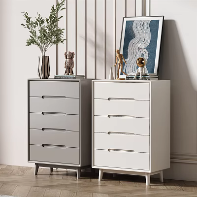 Modern Gray And White Dressers With Decorative Vase Figurines And Painting 3d model