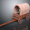 Vintage Wooden Covered Wagon With Large Wheels And Canvas Top