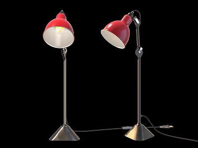 Stylish Modern Table Lamps With Red Shade And Silver Pole Base Design 3d model