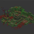 Cartoon Adventure Scene With Stone Steps Multiple Platforms Ancient Tree And Wooden Bridges