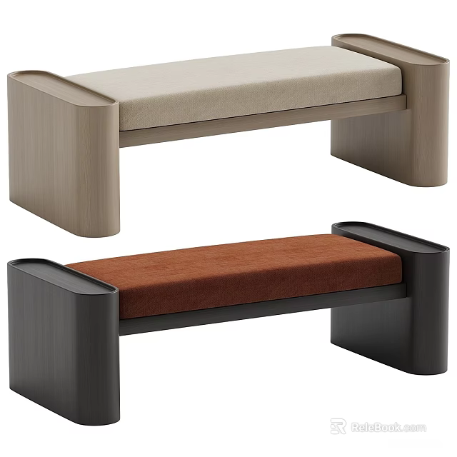 Modern Sofa Bench With Beige Brown Upholstery And Wooden Black Frames 3d model 