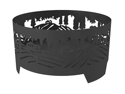 Decorative Hollow Out Circular Metal Ornament With Rural Landscape Patterns 3d model