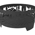 Decorative Hollow Out Circular Metal Ornament With Rural Landscape Patterns