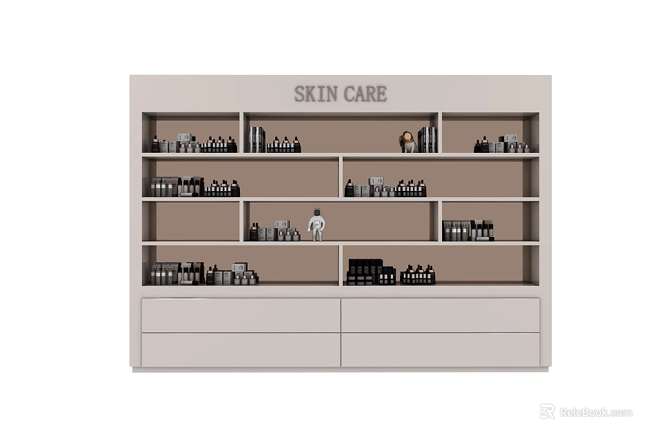 Skin Care Display Shelves with Multiple Layers and Drawers for Organized Products 3d model 
