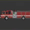 Red Fire Truck With White Stripes Rescue Equipment And Ladder On Black Background