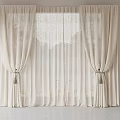 Beige Curtains With Sheer Layers Tassel Ties And Potted Plant In Interior