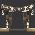 Decorative Stool With Floral Pattern Upholstered Seat And Wooden Crossed Support Legs