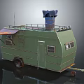 Green Vintage Trailer Featuring Roof Rail Blue Barrel Side Awning Ladder And Windows