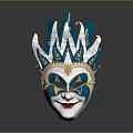 Ornate Venetian Mask With Blue Green White And Golden Decorative Crown Top