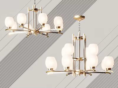 Modern Brass Chandelier With White Glass Shades For Living Room Dining Room Decor 3d model
