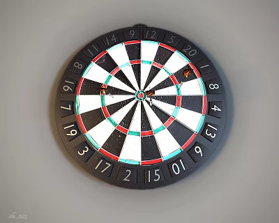 Dartboard With Numbered Sections Black White Red Green Segments Bullseye And Darts 3d model