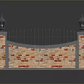 Ornamental Brick Wall With Iron Railing And Lamp Posts Design 3d model
