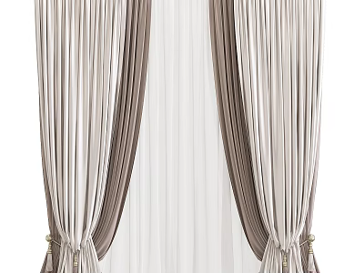 Elegant Curtain With Double Layer Beige And Brown Soft Fabric Tieback Design For Home 3d model