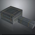 Blue Wooden Boxes Secured With Yellow Straps Large And Small Sizes