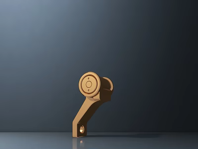 Golden Metal Mechanical Bracket With Circular Component And Extended Arm Structure 3d model